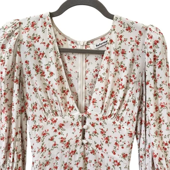 Reformation Marina Ditsy Floral Cream Mini Dress Size 0 - Picture 5 of 12
